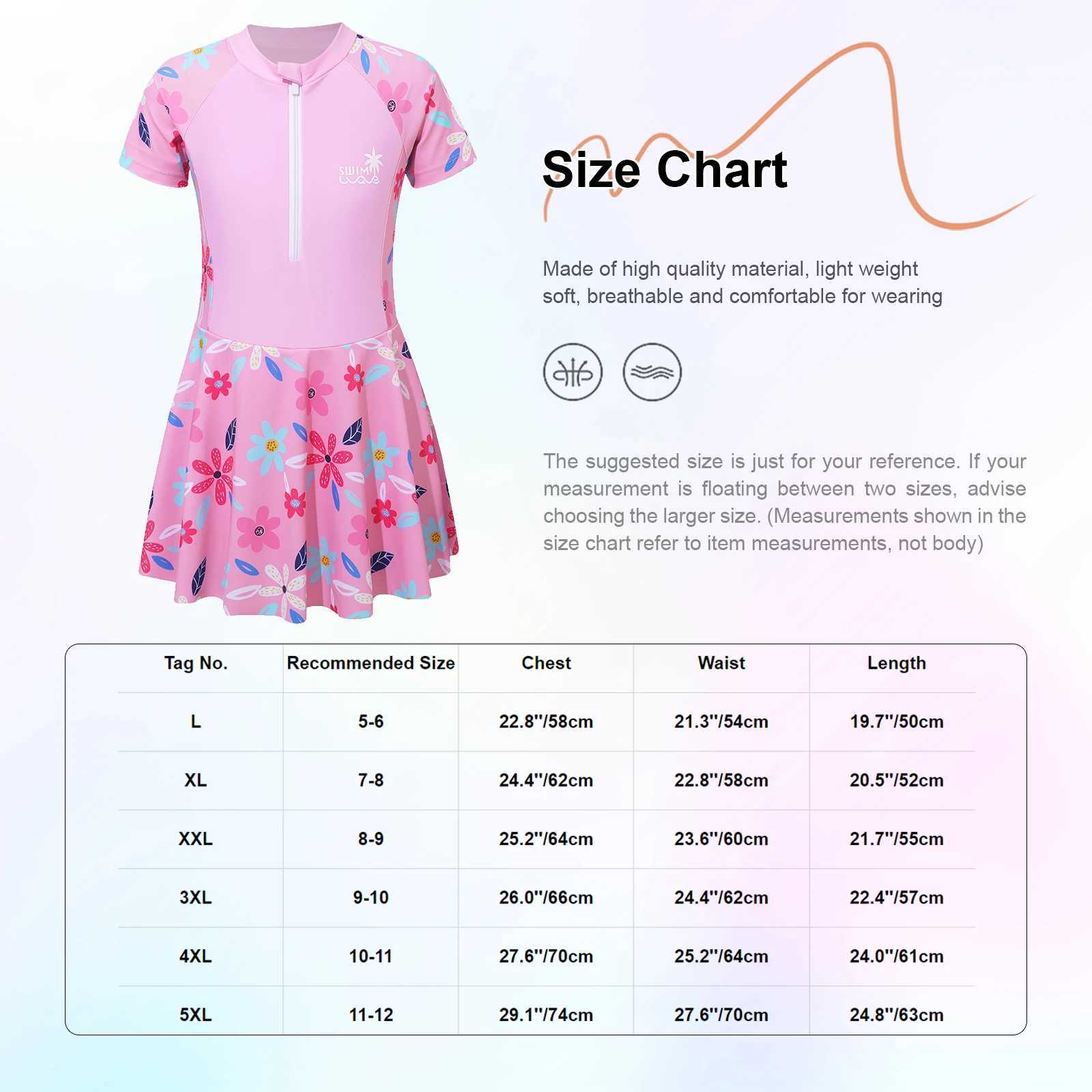 Kids Girls One-piece Swimsuit Short Sleeve Flower Print Zipper Swim Dress with Built-in Shorts Rush Guard Pool Beach Swimwear Z250214