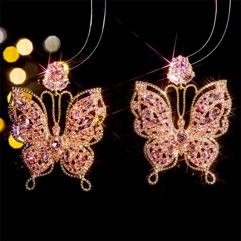 Fashionable Exaggerated Butterfly Earrings with Colored Glass Rhinestones for Women