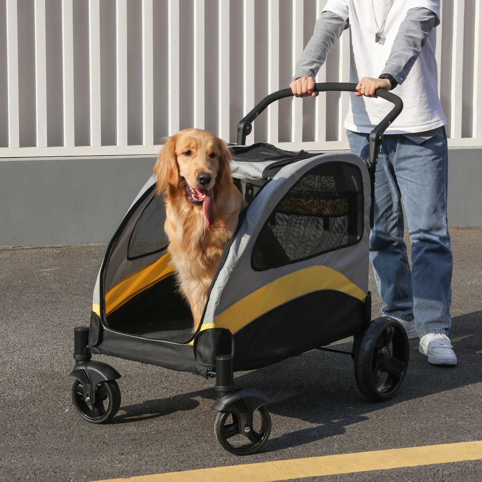 Others Dog Carrier Dog Stroller Ultra-large 4 Wheels Pet Jogger Wagon Foldable Cart Travel Trolley Outdoor Animal Carrier Load Up To 55kg H250213