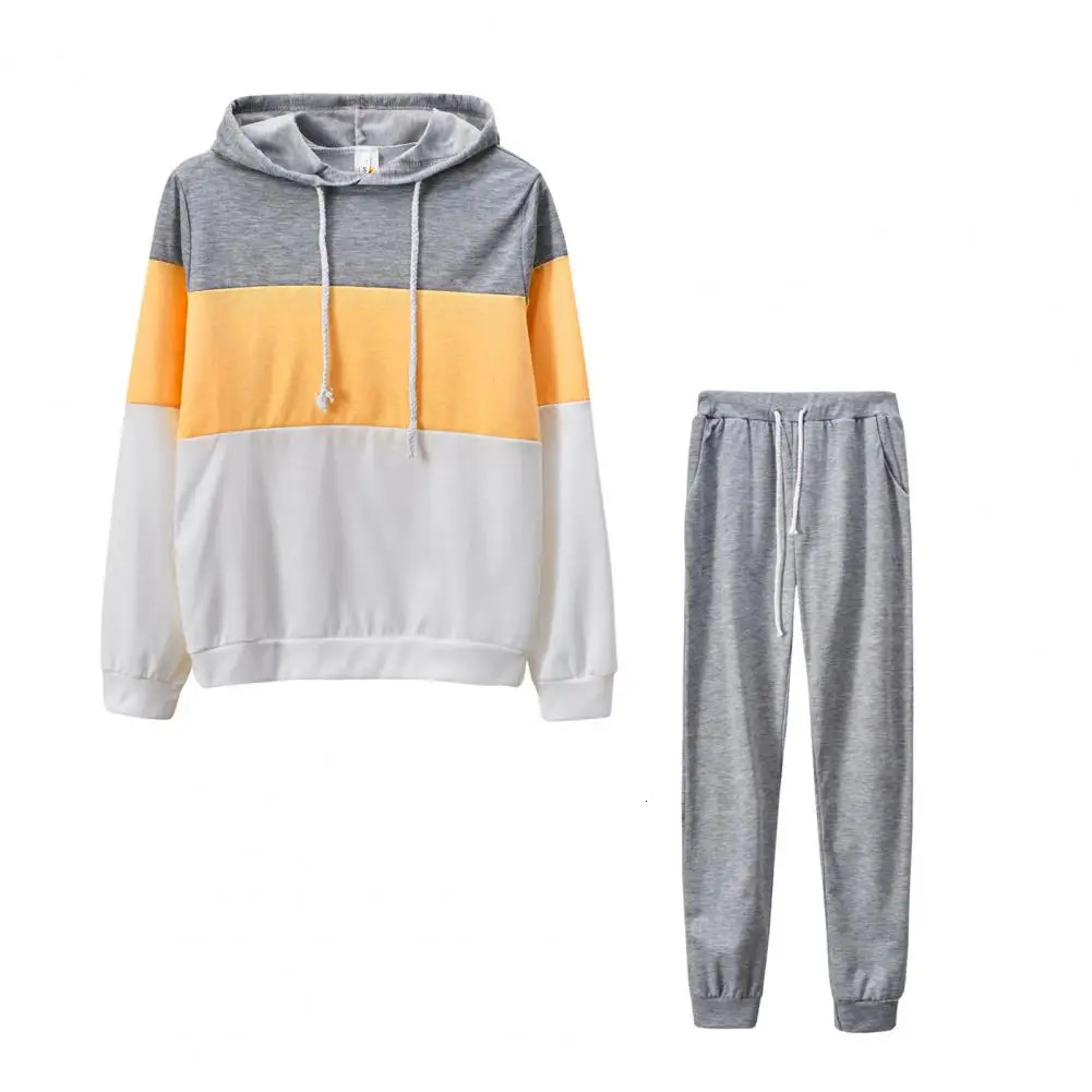 Fashion Hoodie Sweatpants Set Stretchy Casual Outfit Elastic Waist Fall Winter Hooded Slim Fit Casual Tracksuit Coldproof 250210