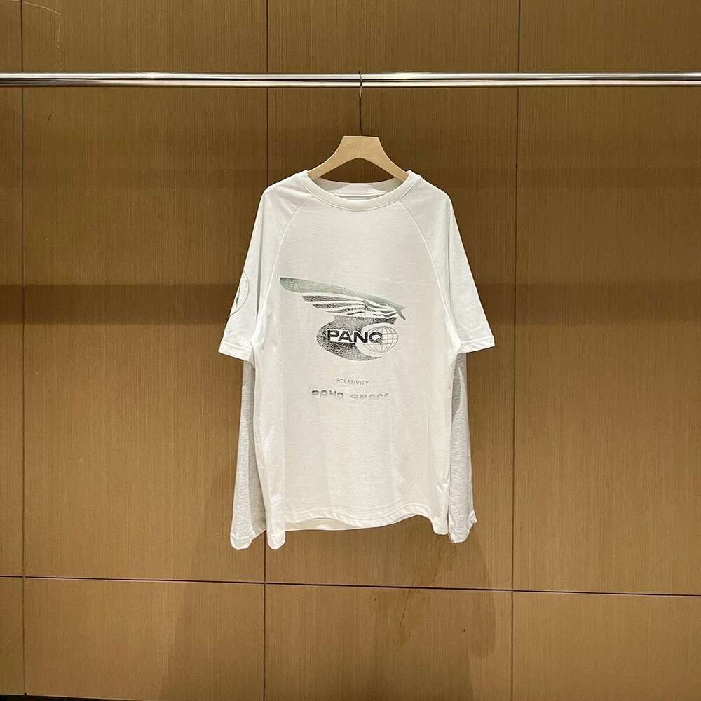 24Fw Fake Two Pieces Long Sleeved Tee Mens And Womens Wings Oversized Washed Cotton Casual Top Tees Round Neck Loose T-Shirt