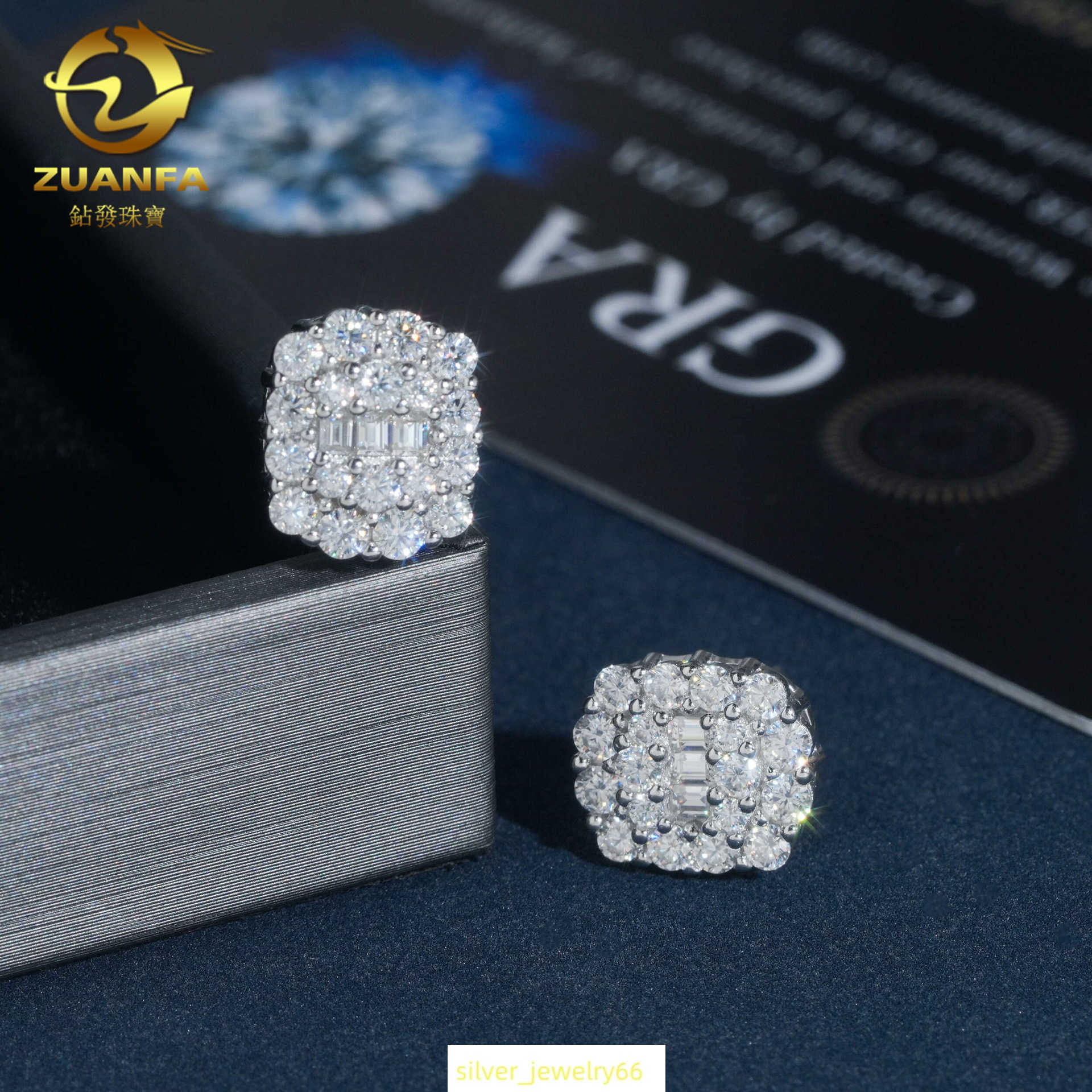Zuanfa 2025 new S925 silver moissanite earrings hip-hop jewelry