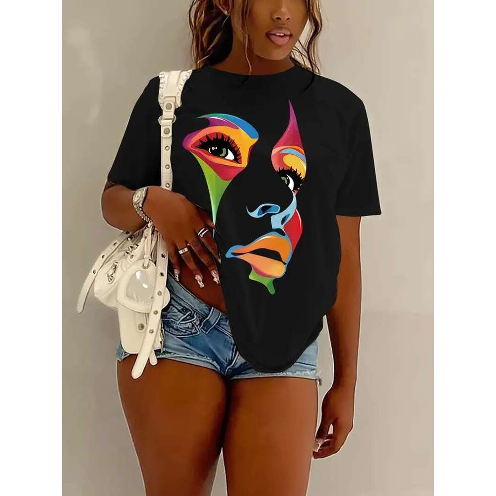 Plus Size New Women Vintage Cartoon Graphic Print T-Shirt Oversized Women's Trending Clothing Fashion Short Sleeve Shirt