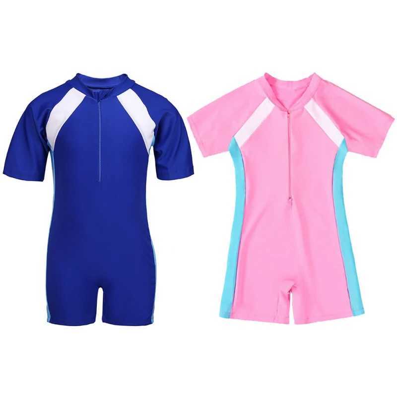 Children Swimwear Simple Designed Fashion One-piece Swimsuit For Boy And Girl 3-16Y Kid Teen Short Sleeve Bathing Suit Beachwear Z250214