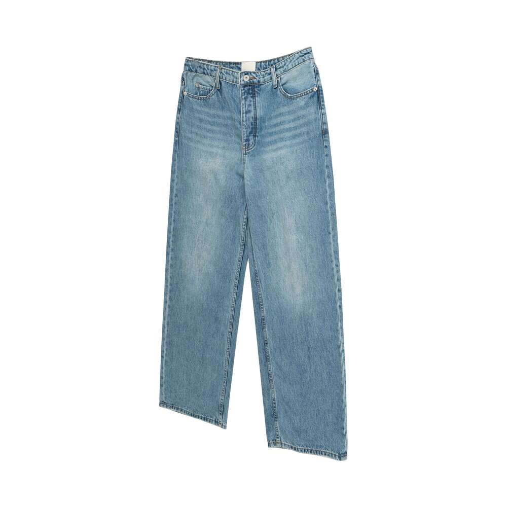 High Street Vintage Washed Blue Jeans For Men Straight Casual Loose Cleanfit Denim Trousers Oversized Cargo Pants