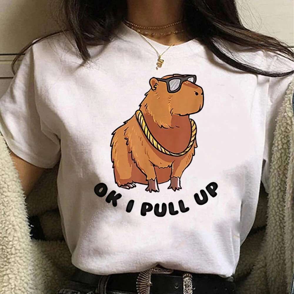 Capybara T-Shirt Funny Capy Birthday Graphic Casual Plus Size Women Vintage Cartoon Print Streetwear Short Sleeve Tees