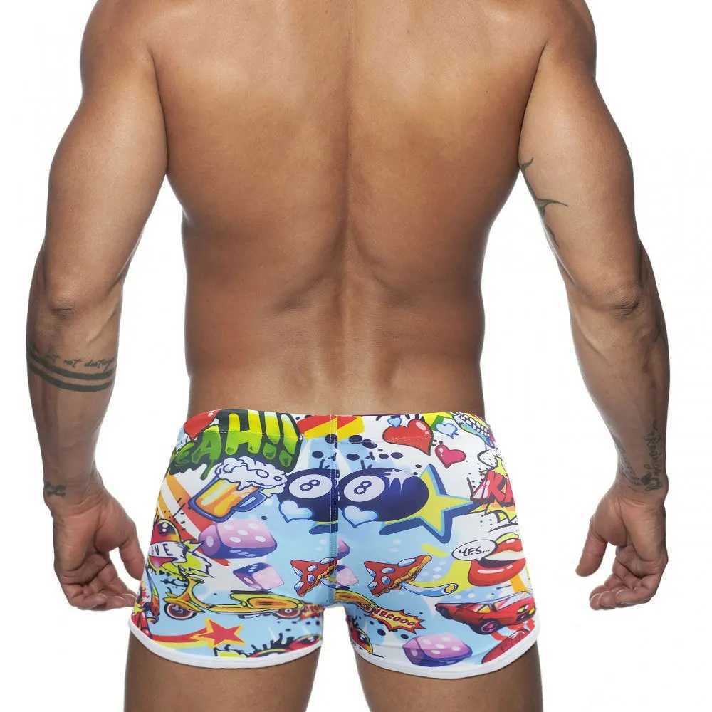 Mens swim shorts New boxer shorts Cartoon print Fun trend water sports casual style lace-up beach mens swimsuit W250214