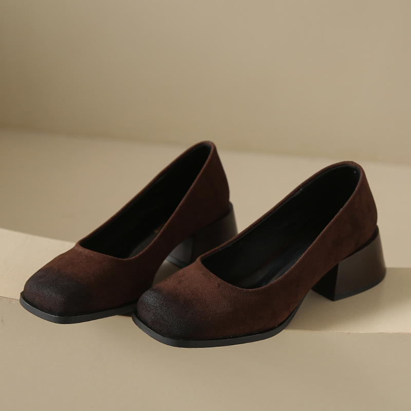 hot Women Dress Shoes Simple Design Versatile Chunky Heel Square Toe Triple Black Brown Yellow Free shipping
