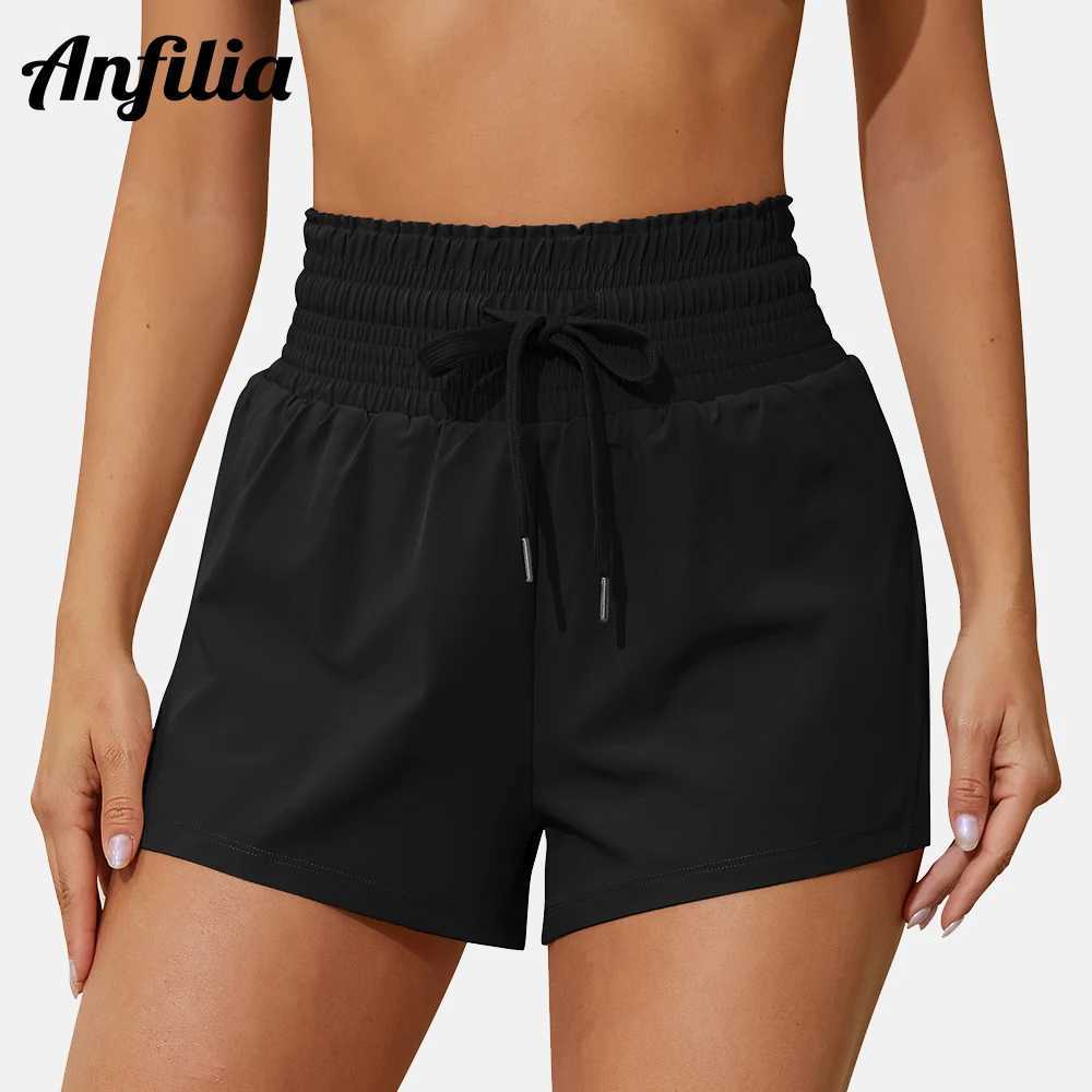 Anfilia Women Swimming Trunks High Waistband High Elastic Quick Dry Built In Linner Mesh Hem Cut with Inner Pocket Bikini Bottom W250214