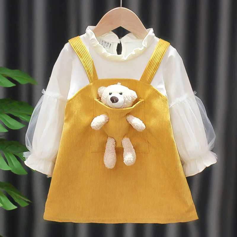 Kid Girl Dress Princess Dress Pocket Bear Gift Birthday Par Children Puff Long Sleeve Toddler Girl Clothes Teen Baby Suit A830 Z250214