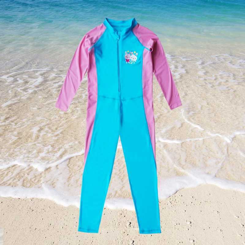 Girls Swimsuit 3-10 Years UPF 50+ UV Sun Protective One Piece Long Sleeve Swimwear With Zipper Rash Guard Beachwear Z250214