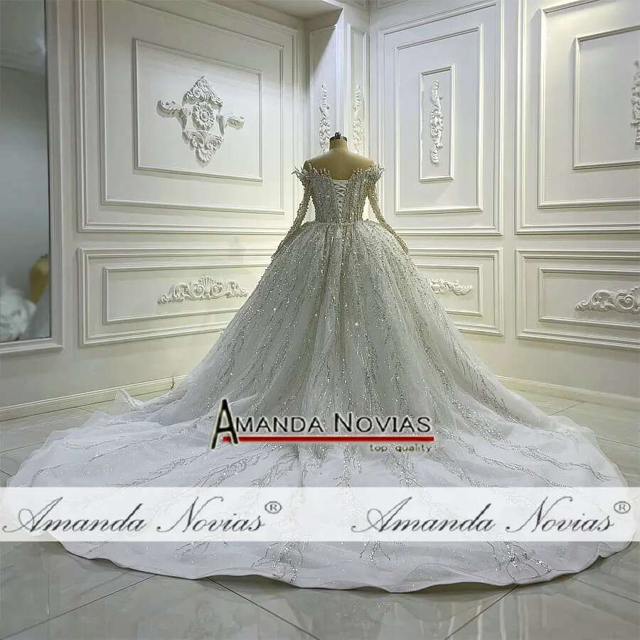 Full Lace Wedding Dress Shoulder Long Sleeves V Neckline Mermaid 2 in 1