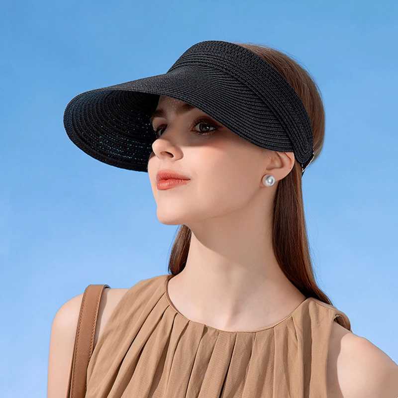 Summer Simple Women Sun Hat Anti Uv Female Outdoor Visor Cap Hand Made Straw Cap Casual Shade Hats Empty Top Beach Sunhat Lady Y250213