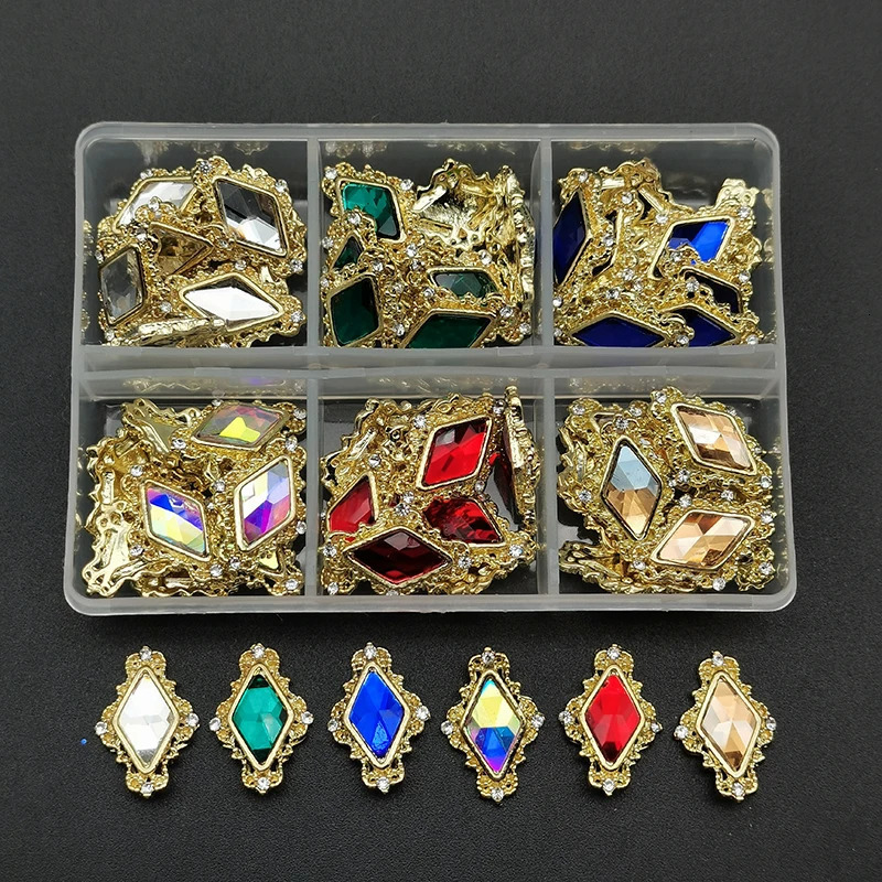 60pcs/Box Nail Rhinestones Cherry/Planet/Heart Nail Charms Jewelry Parts Gems Crystal DIY Nail Art Decorations Accessories Stone 250214