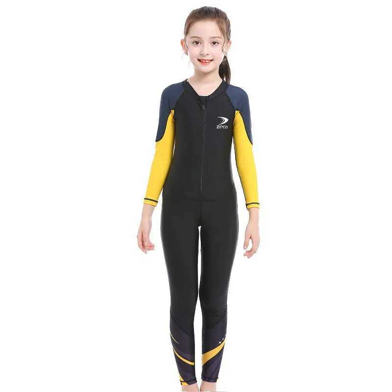 Childrens wetwear outdoor sunscreen one-piece swimsuit quick-drying long-sleeved boys and girls swimwear Z250214