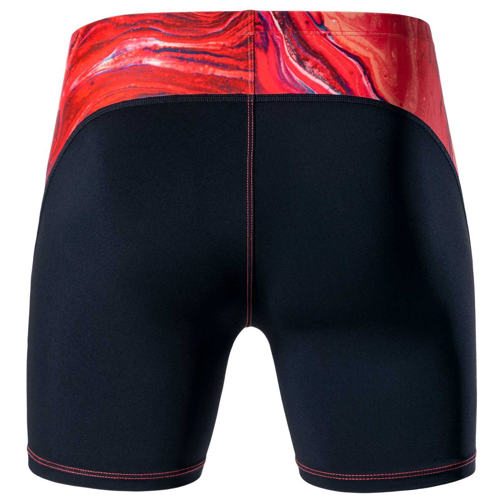 MY KILOMETRE Mens Square Leg Athletic Swim Jammers Lava Red Durable Training Splice Swimsuit Athletic Swimwear Swimming Trunks W250214