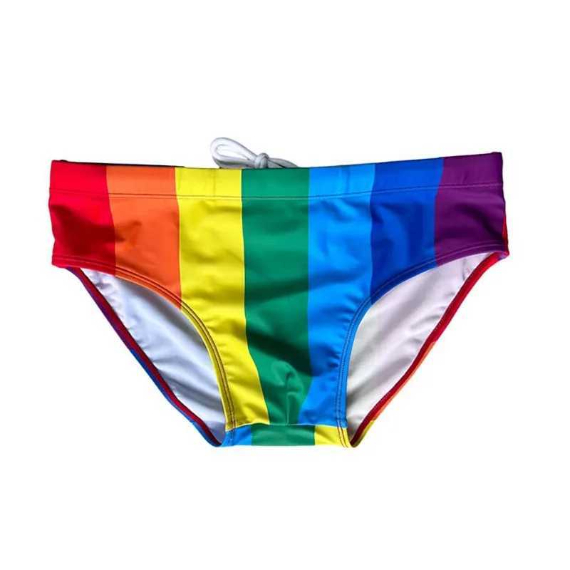 Mens Swimming Trunks Mens Swimsuit Rainbow Coarse Stripes Swim Briefs Quick Drying Beach Shorts Board Surf Bathing Suit Swimwear W250214