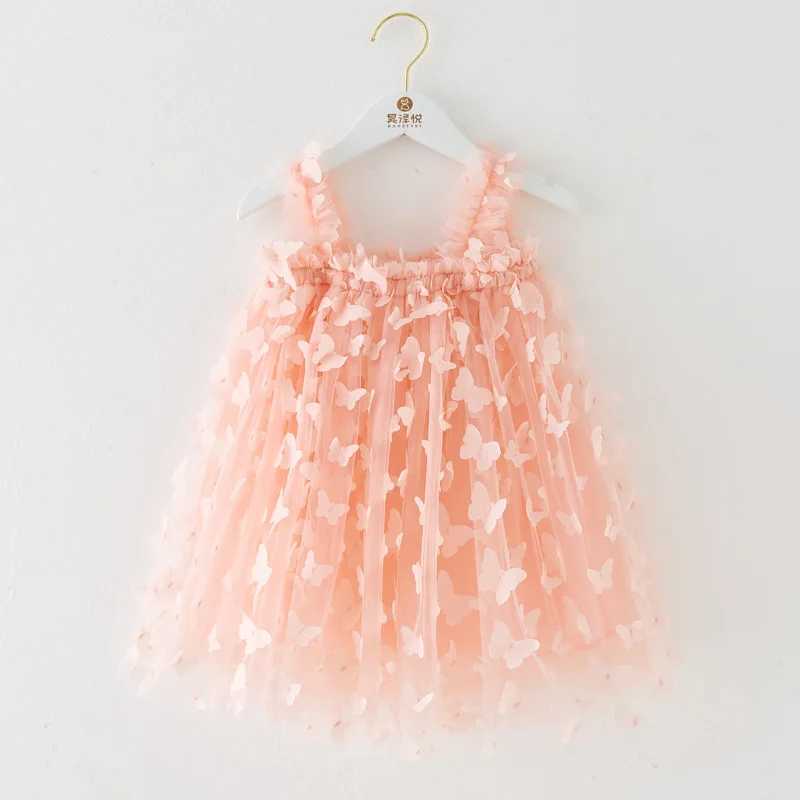 Sweet Dresses For Girls Fashion ButterflyFlower Embroidery Mesh Halter Ball Gown Baby Girl Dress Clothes Par Princess Frock Z250214