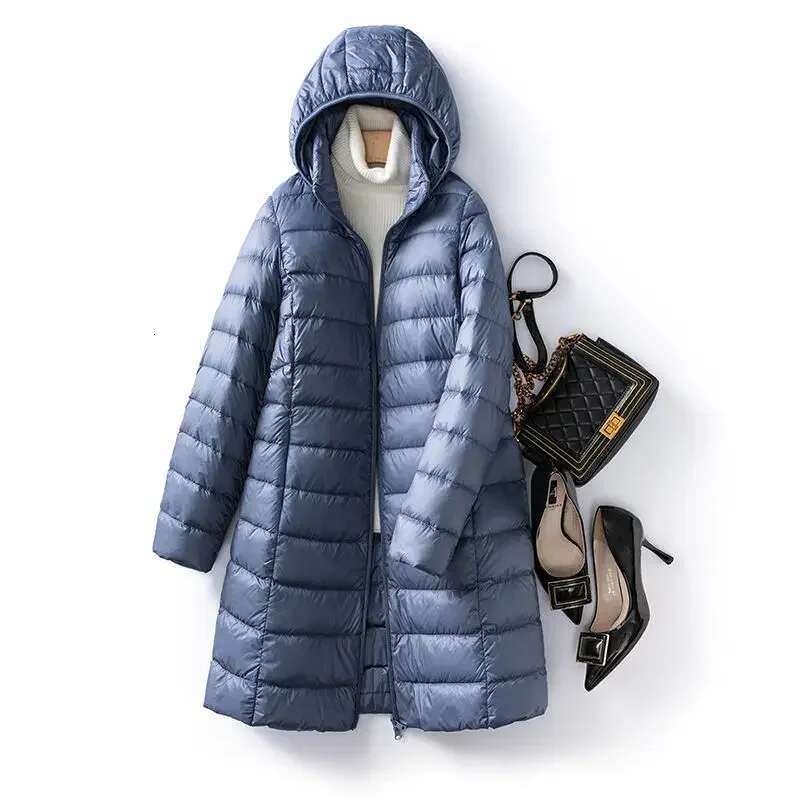 Plus Size Hat Detachable Hooded Coat Winter Women Light Thin White Duck Down Jacket Parkas Ladies Long Warm Puffer Outwears
