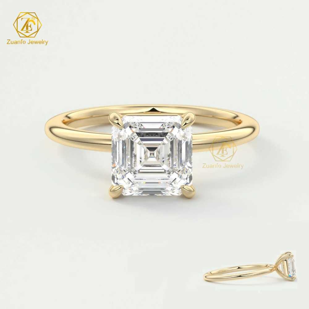 Real AU750 White Gold Lab Grown Diamond Engagement Ring Asscher Cut Lab Created Solitaire Diamond Rings Engagement Diamond Rings