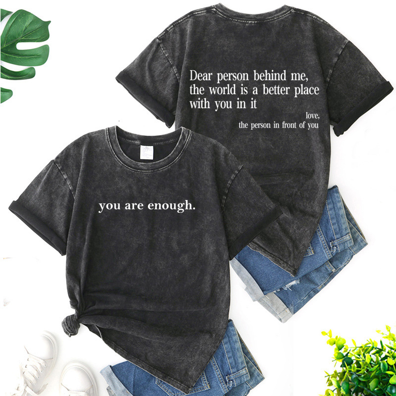 Designer's Summer New Loose Washed Old Cotton Short Sleeved Breathable Shirt, Dear Person Behind Me, Women's Printed T-shirt