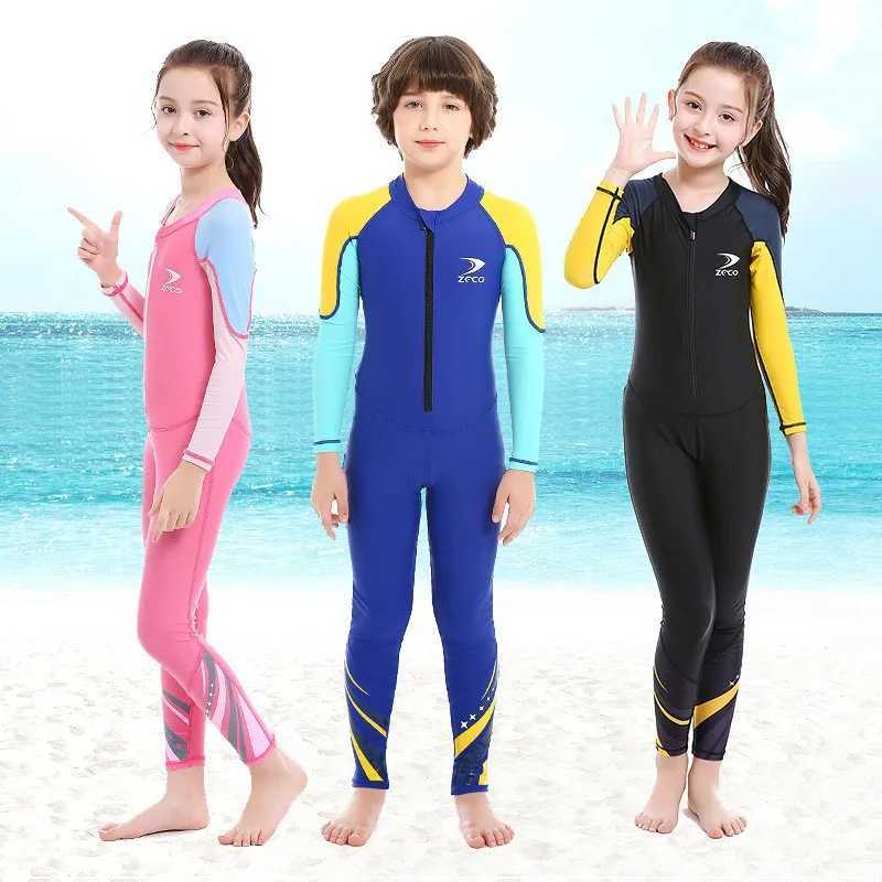 Childrens wetwear outdoor sunscreen one-piece swimsuit quick-drying long-sleeved boys and girls swimwear Z250214