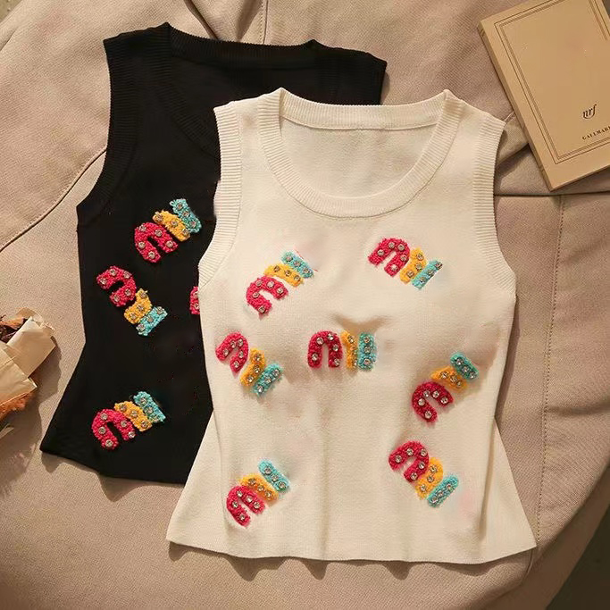 Ladies Slvel Vest Knit Letter Design Slim Fit Suspender Top - Casual Slvel Sweater Womens Bottoming Shirt for Stylish Women y250528NI3J