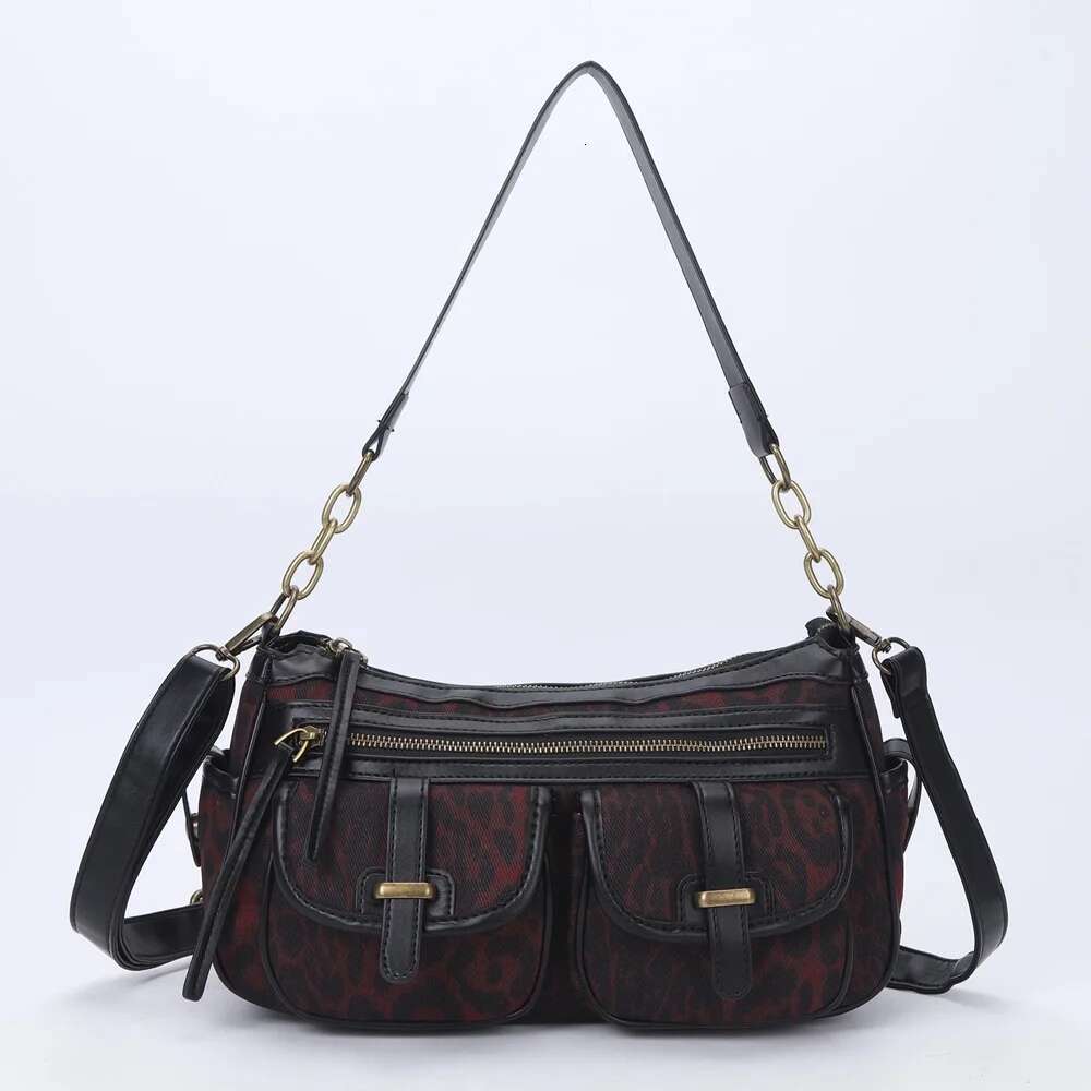 Angelkiss Women's Handbag Leopard Shoulder Fashion Top-Handle Vintage Black Dinner Multi-Pockets Flap Bag Purse