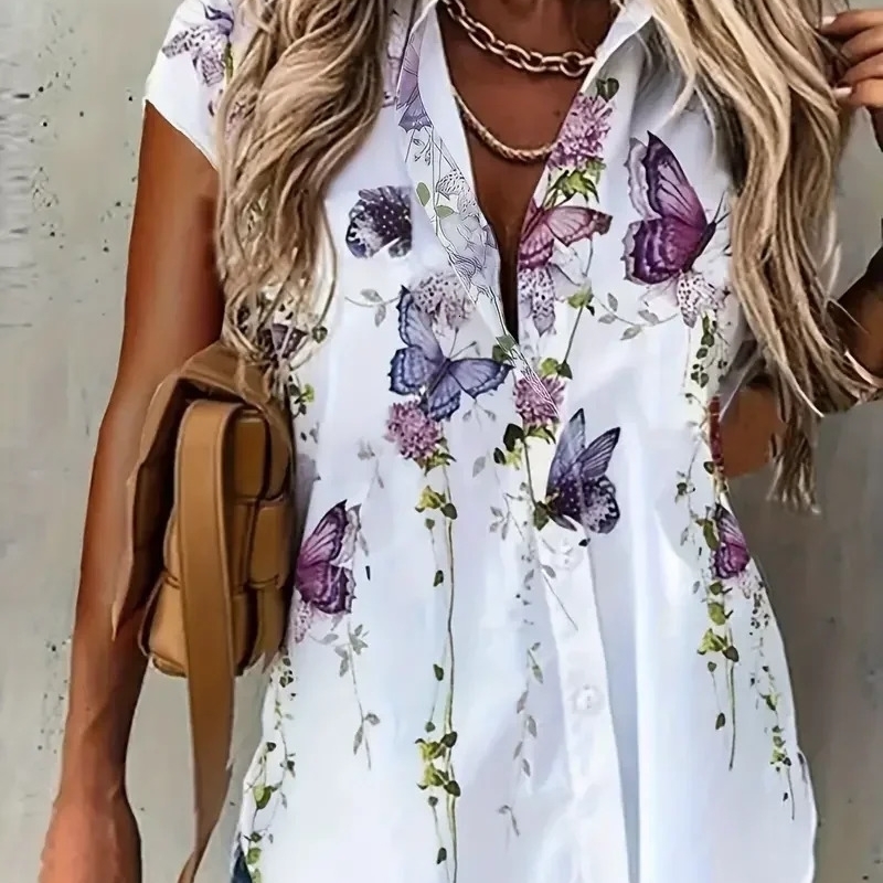 Plus Size 1XL5XL Womens Fashion Blouse Shirt Ladies Casual Short Sleeve Buttons Blouse For Spring and Autumn 250121