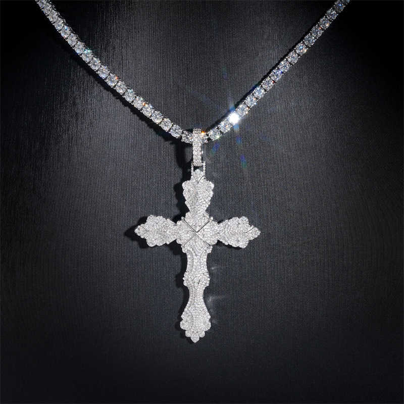 Diamond Hair New Hip Hop Pendant 925 Silver Moissanite Full Set Cross Pendant Can Wear 8mm Necklace
