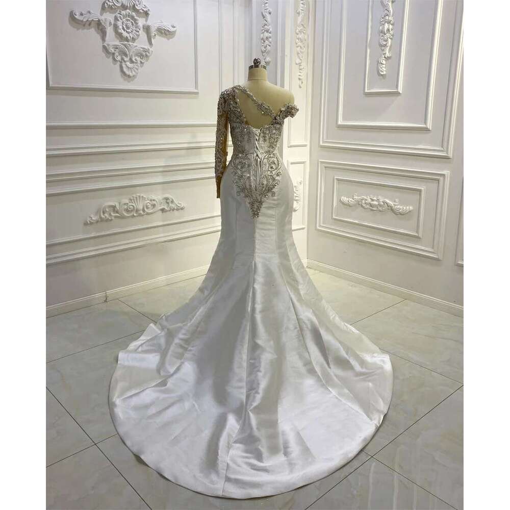 Custom Amanda New Design One Shoulder Beaded Spot With Detachable Skirt Bridal Dress