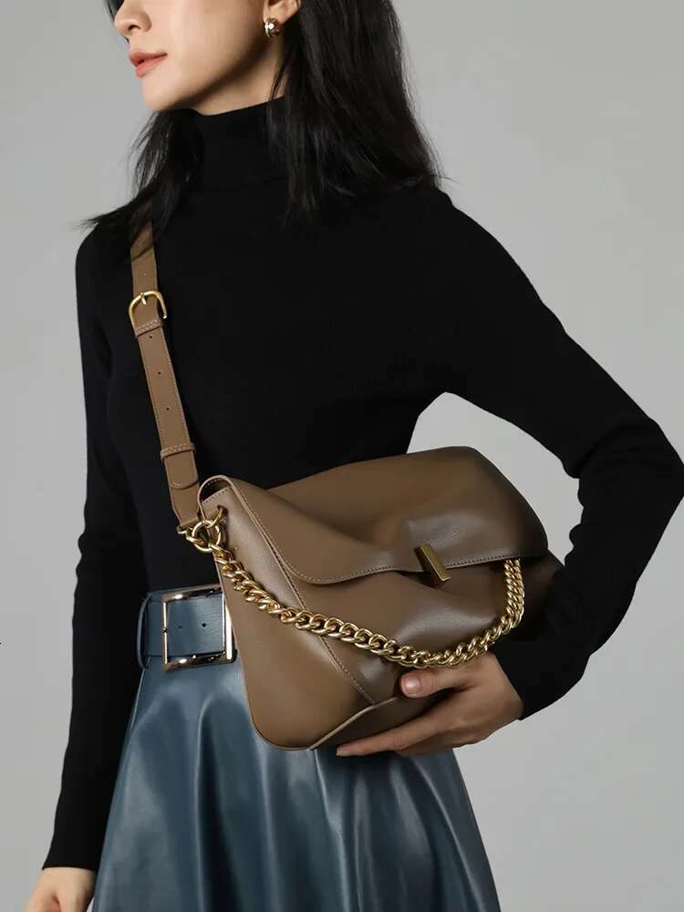 Large Cow Flap Shoulder Chain Bag 2024 Solid Genuine Leather Female Crossbody Handbag Messenger Bags