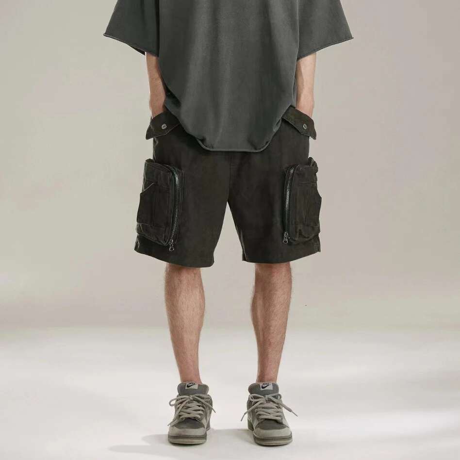 Heavy Industry Tie Dyed Canvas Washed Shell Shorts For Men And Women Wide Leg Baggy Cargo Short Oversize Loose Knee