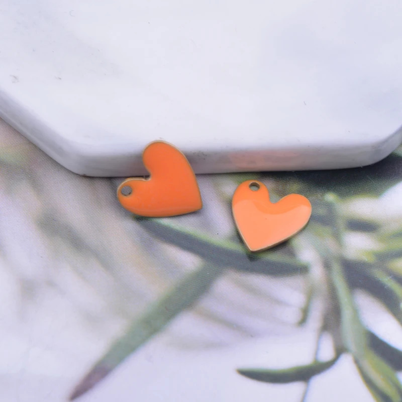 30pcs 10mm Copper Both Faced Heart Charms Enamel Small Hearts For Earring Necklace Enamel Pendant 250214