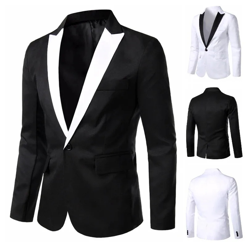 Arrival Suit Mens Single Button Suits Slim Fit Party Wedding Casual Blazer Black and White Solid Collar Blazers 250211