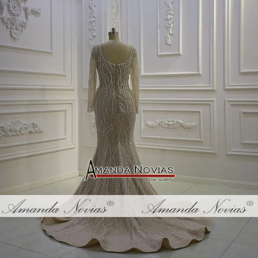 Royal Long Sleeve Sweetheart Sequins Lace Champagne 2 in 1 Mermaid Bridal Dress