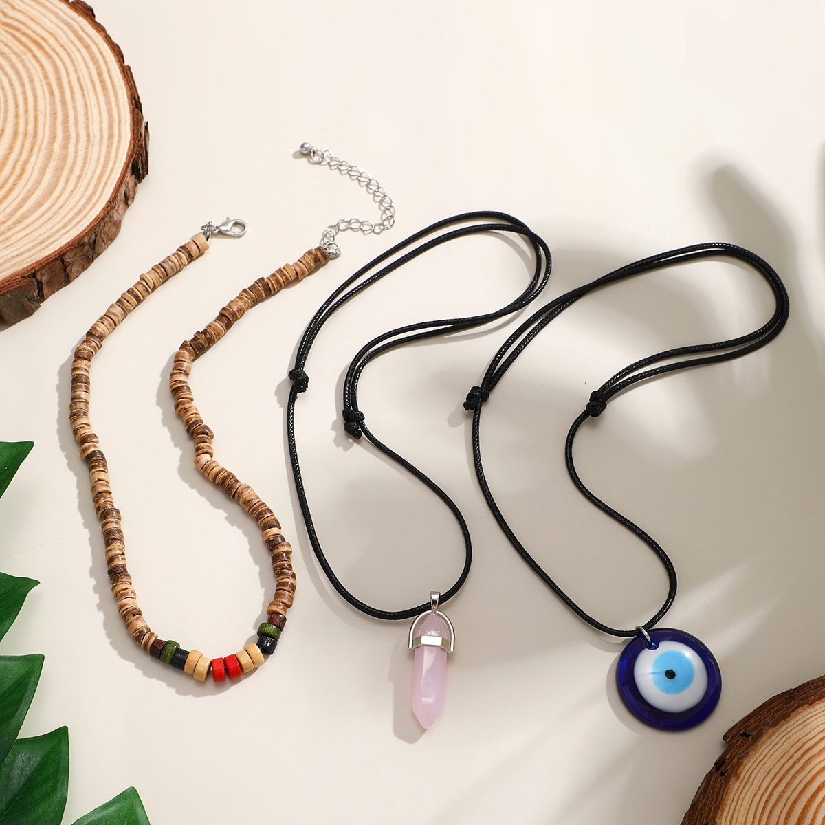Blue Devil Eye Millennium Vacation Wax Thread Beaded Necklace Jewelry for Women