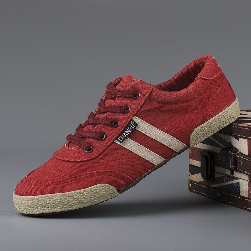 2025 Spring New Men's Low Top Canvas Korean Edition Classic Student Casual Flat Bottom Lace Breathable Board Shoes