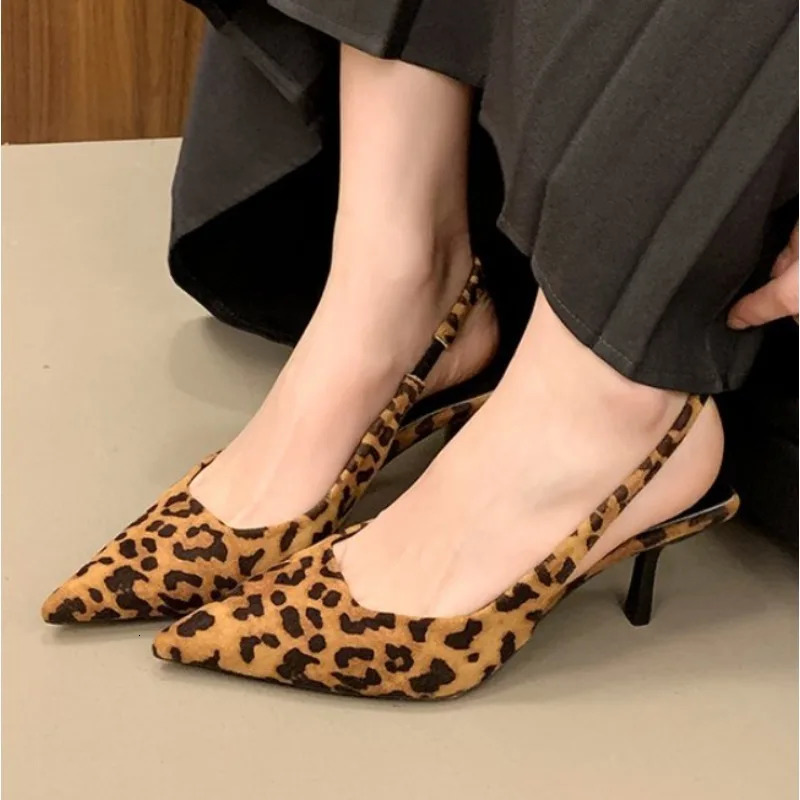 Summer High-heeled Sandals Fashionable Pointed Toe Sexy Stiletto Heels Leopard Print Womens High Heel Pumps Mules 250220