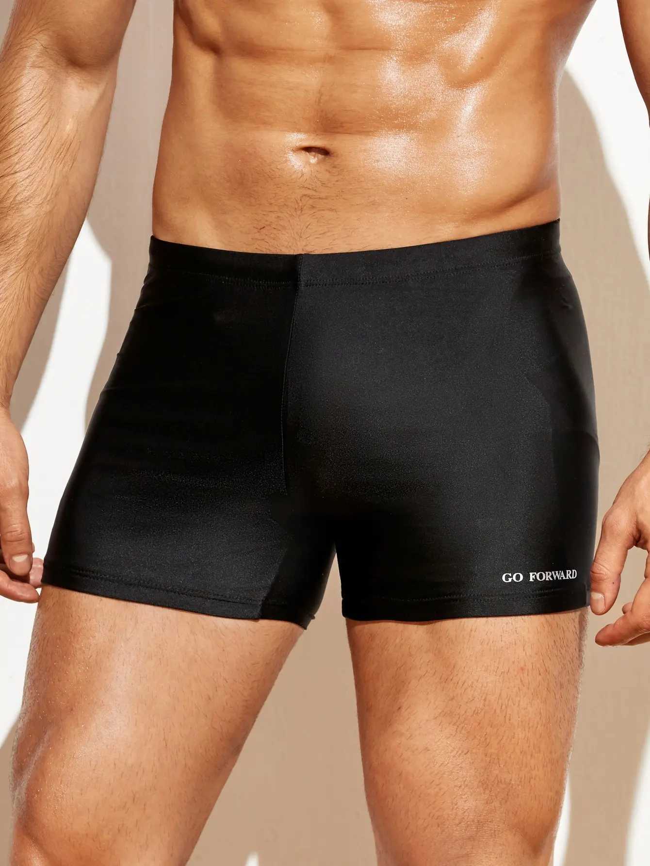 Mens Solid Color Training Tight Flat Corner Swim Pants W250214