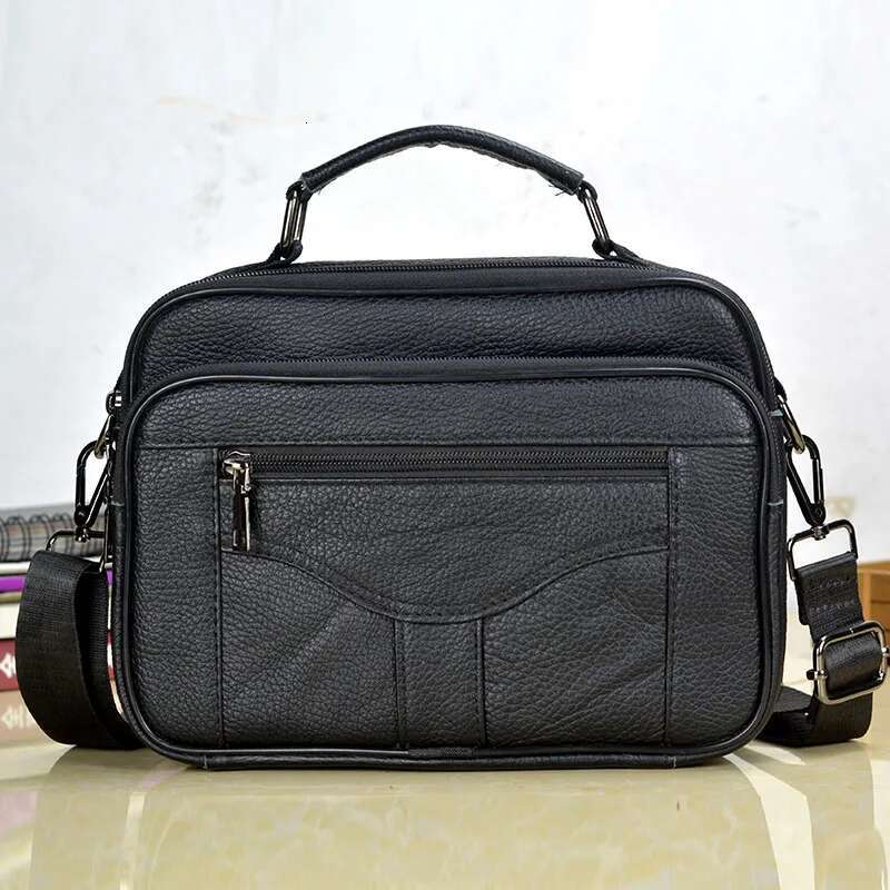 Genuine Leather Shoulder for Men Cowhide Handbag Male Black Horizontal Messenger Bag Men's Ipad Business Briefcase Tote