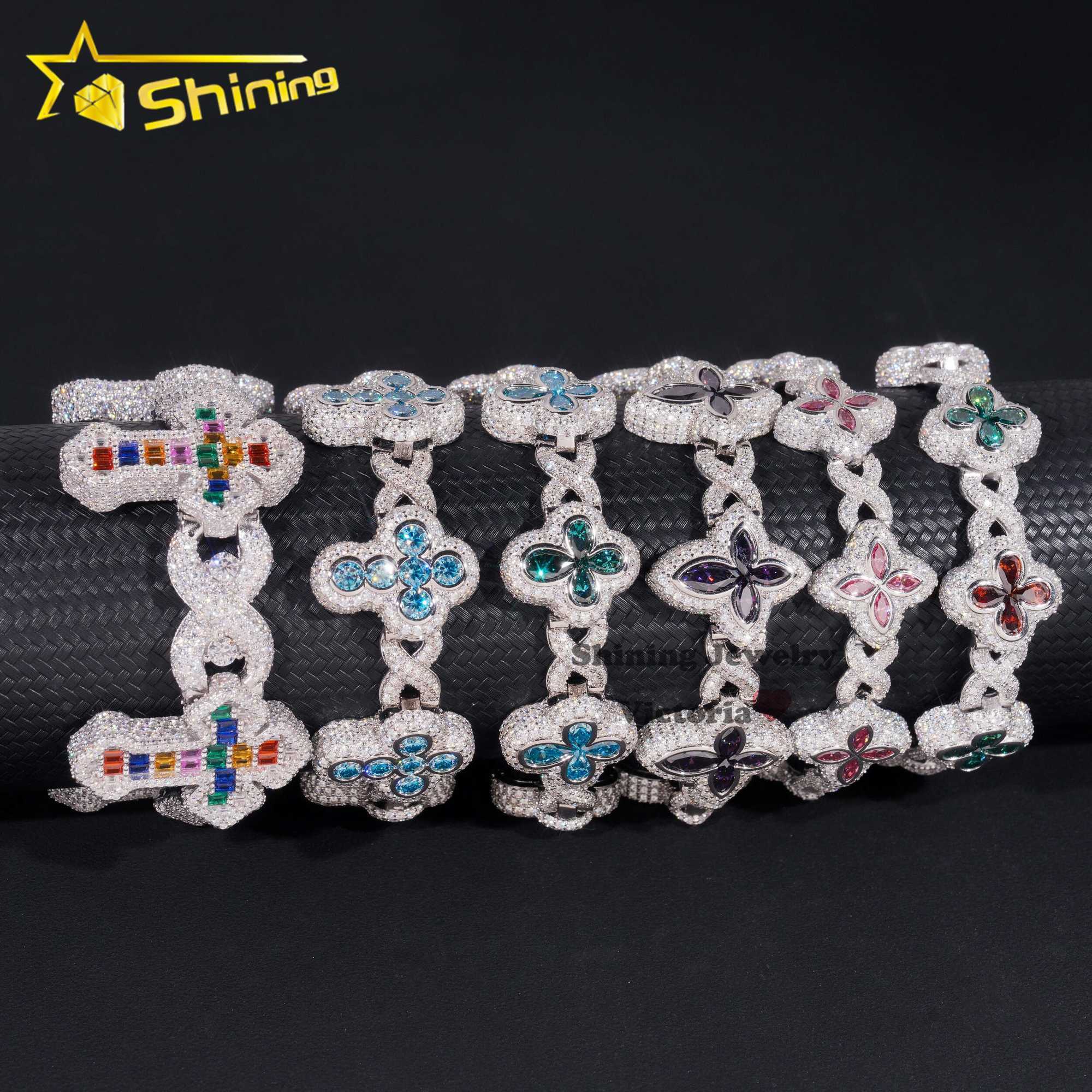 Hot Sale Multiple Options Flower Cross Clover Fancy Infinity Cuban S925 VVS Moissanite Diamond Cuban Link Bracelet Mens Jewelry