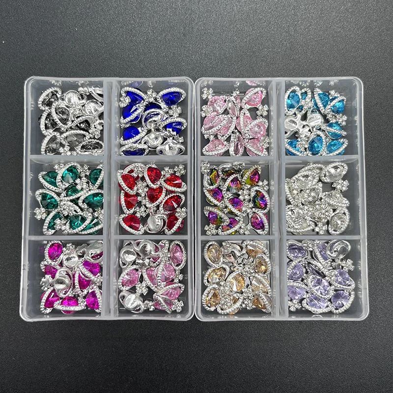 60pcs/Box Nail Rhinestones Cherry/Planet/Heart Nail Charms Jewelry Parts Gems Crystal DIY Nail Art Decorations Accessories Stone 250214