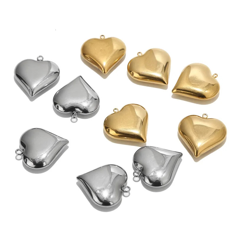5pcs Gold Plated Stainless Steel 25*23mm Large Heart Charm Pendants for Women DIY Love Jewelry Necklaces Making Findings 250214