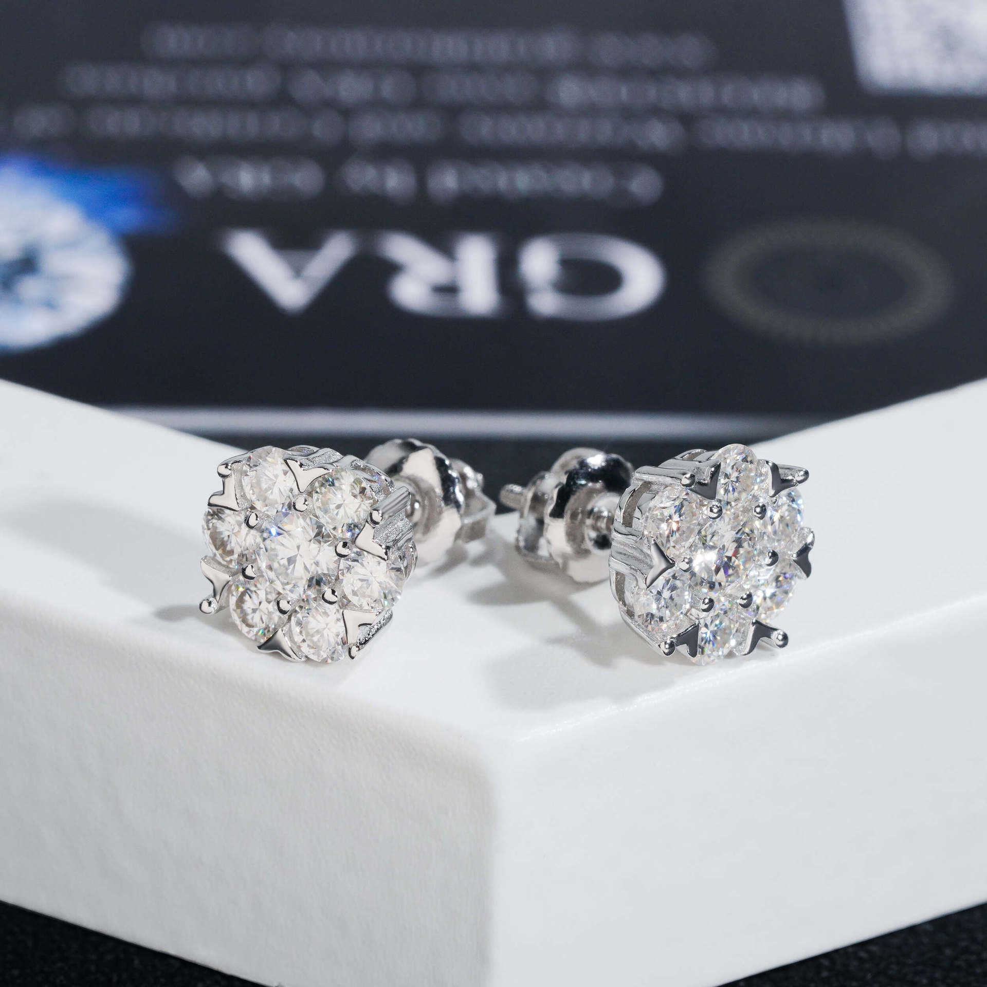 Diamond hair 2025 new S925 silver flower moissanite earrings hip-hop light luxury