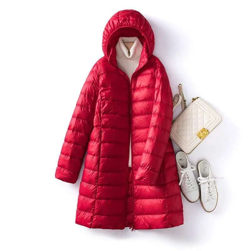 Plus Size Hat Detachable Hooded Coat Winter Women Light Thin White Duck Down Jacket Parkas Ladies Long Warm Puffer Outwears