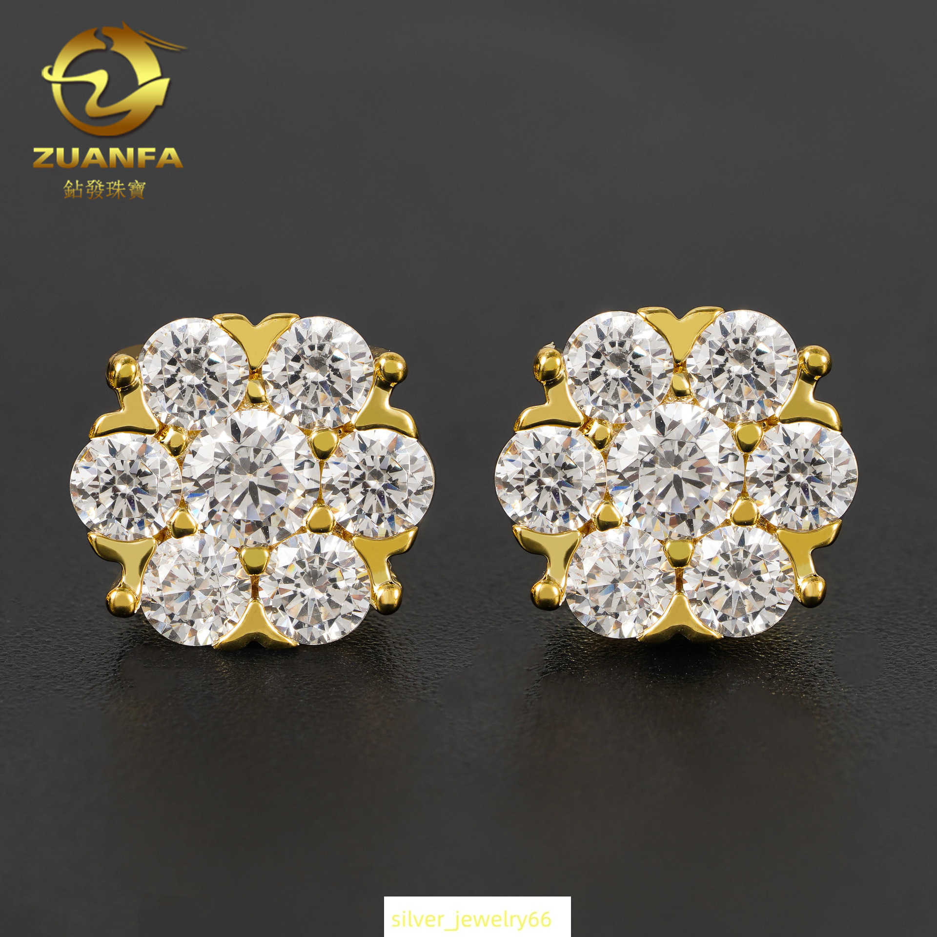 Diamond hair 2025 new S925 silver flower moissanite earrings hip-hop light luxury