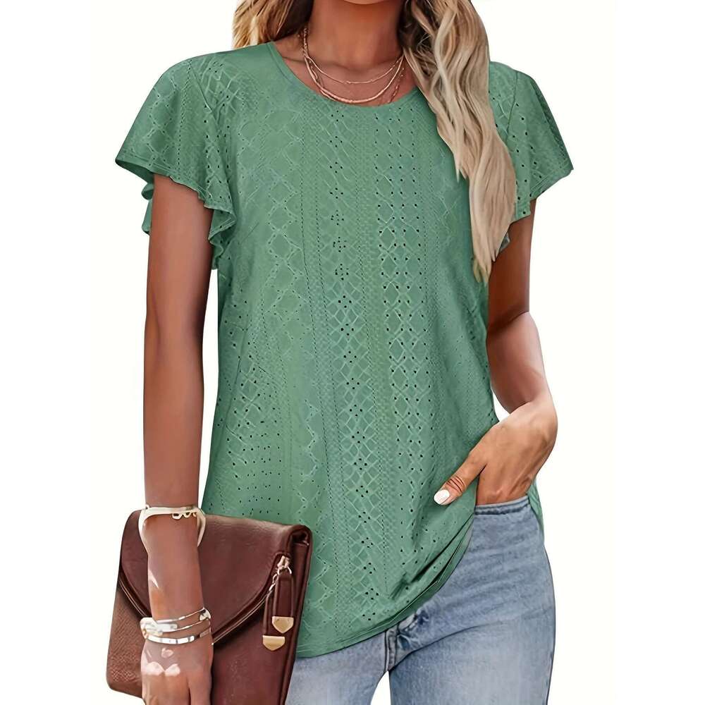 Women's Large Casual Knitted Loose Fit Long Comfortable Breathable Regular Sleeve T-Shirt