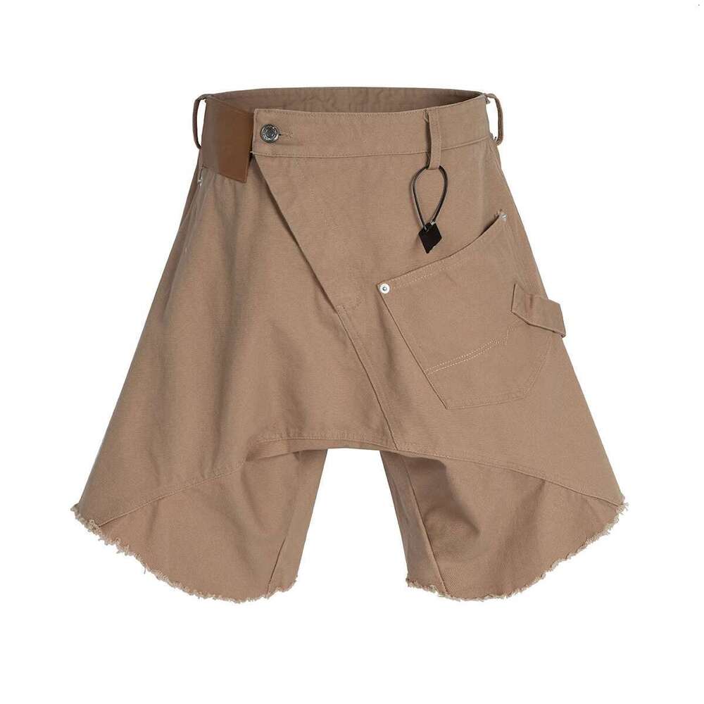 Asymmetric Cut Fringed Quarter Mens Cleanfit Wide Leg Loose Summer Shorts Streetwear Baggy Knee Length Pants