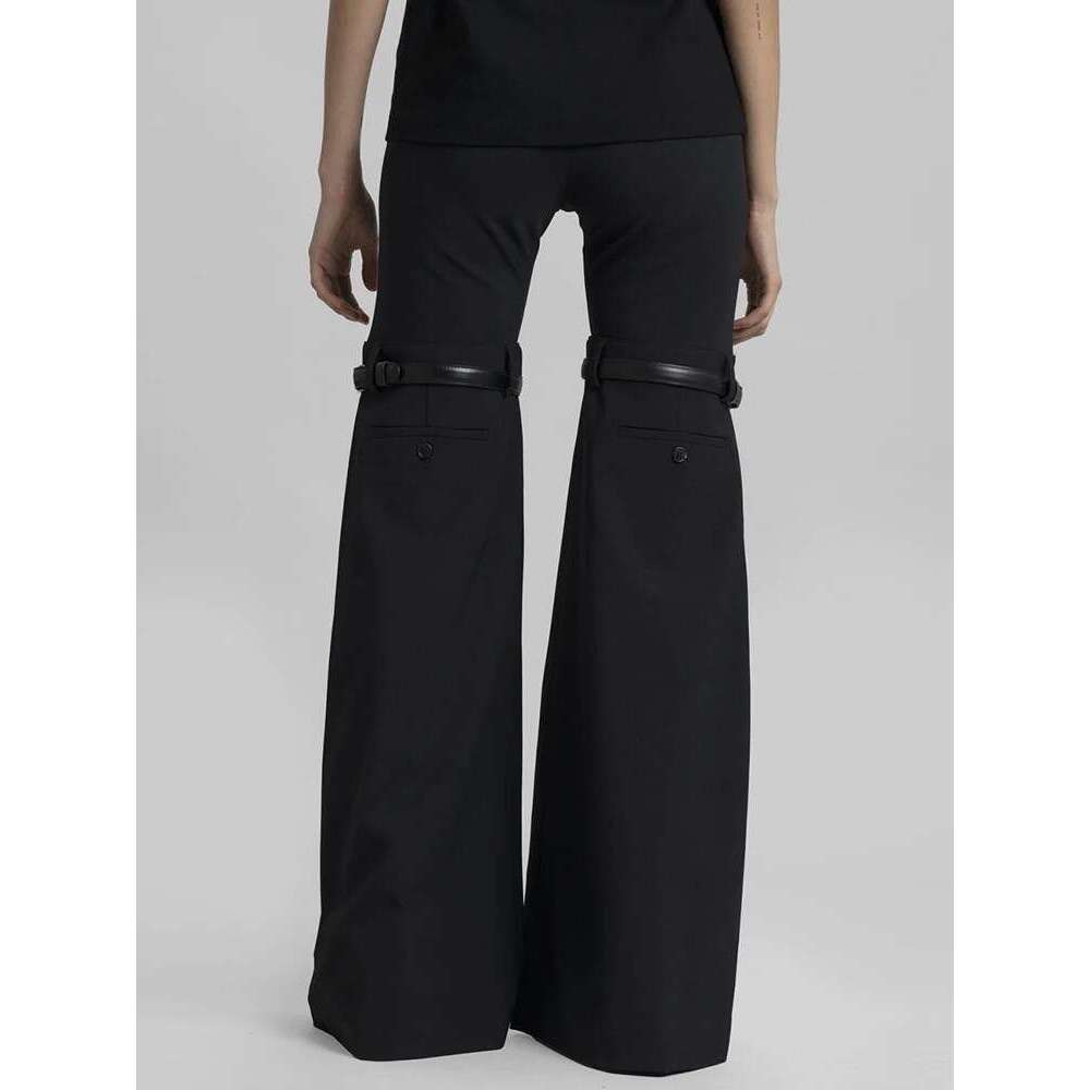 Patchwork Belt Wide Leg Pants For Women High Waist Slimming Solid Long Full Length Trousers Female Fashion Clothing